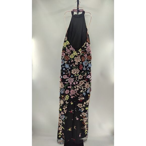 Lulus Infinite Praise 3D Floral Embroidered Halter Maxi Dress Black Large - Picture 3 of 3